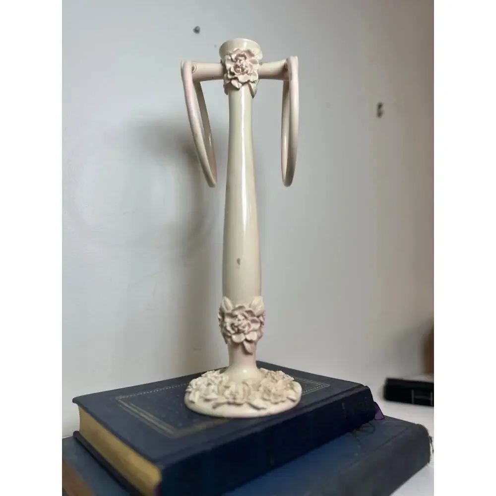 Vintage Shabby Chic Freestanding Countertop Double Ring Guest Towel Holder
